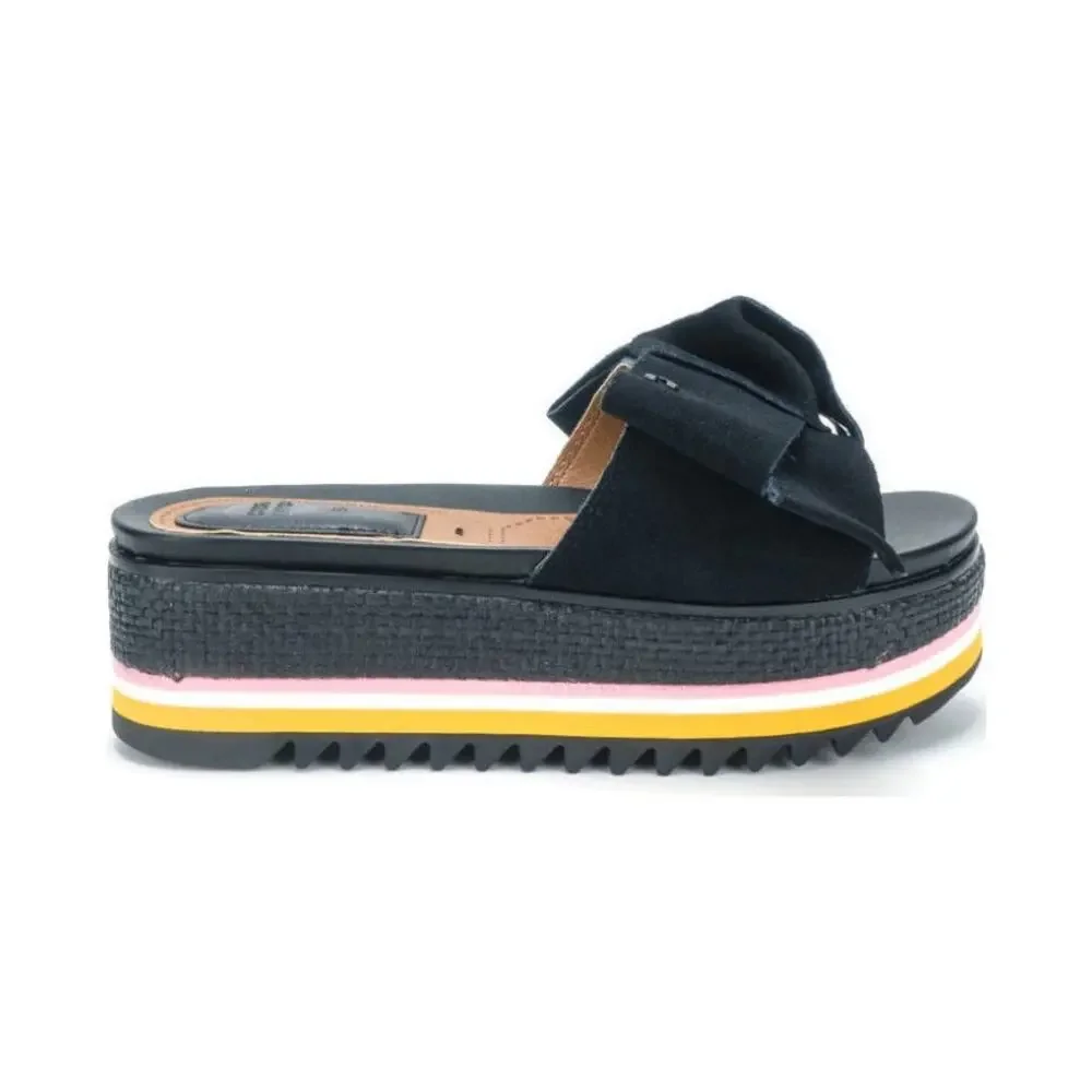 GIOSEPPO Platform Sandals Bow Slip On, 44059 BLACK, Multicolor, Sz 39, US Sz 8.5